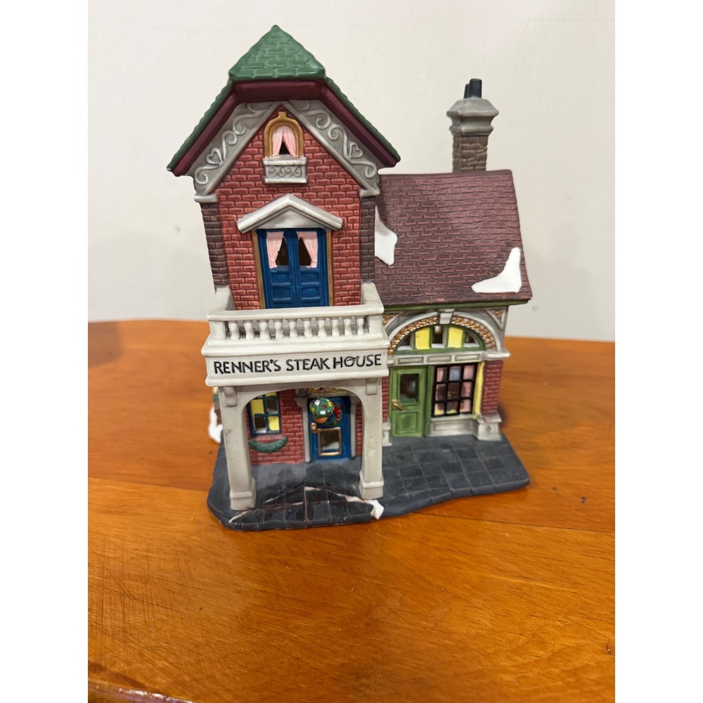Holiday Time Village Collectibles Renners Steak House Porcelain Christmas House